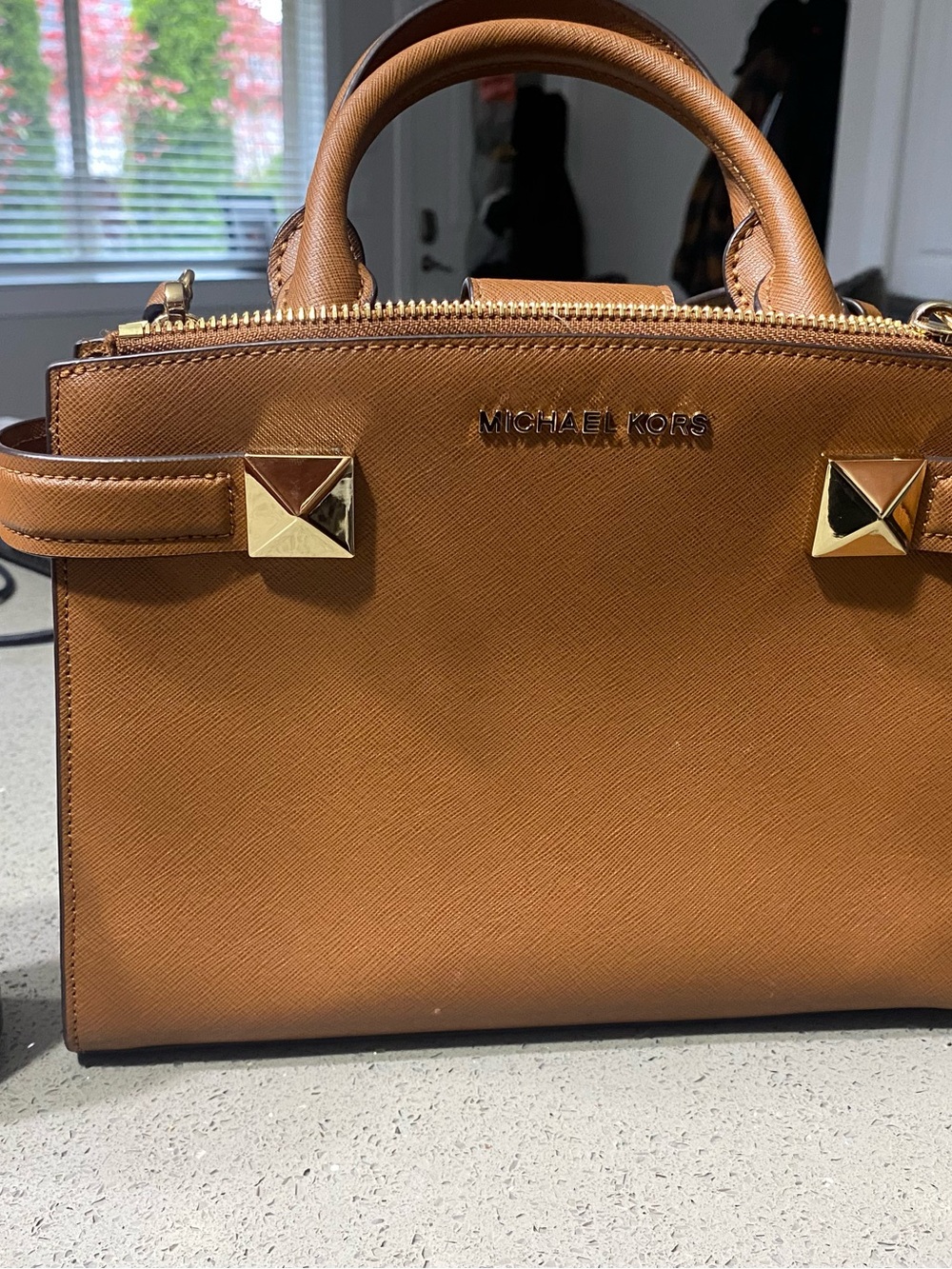 Michael Kors Tan Saffiano Leather Satchel with Gold Hardware